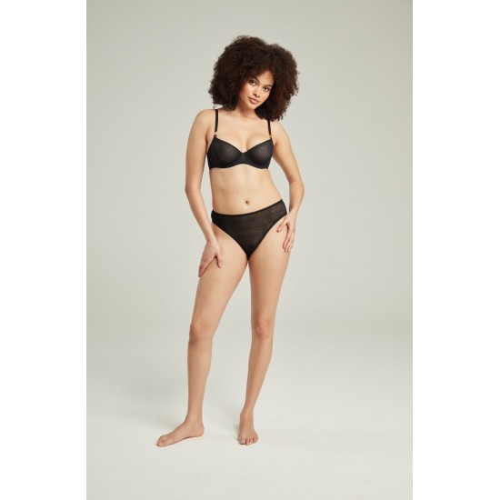 The Sheer Deco High Leg Brief Black