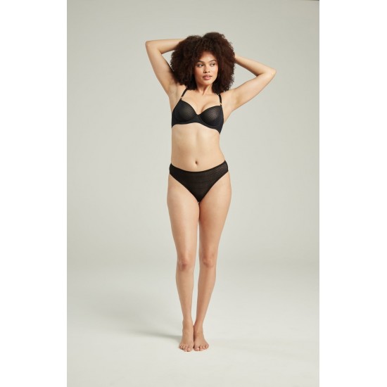 The Sheer Deco High Leg Brief Black