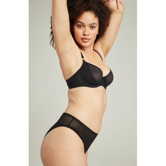 The Sheer Deco High Leg Brief Black