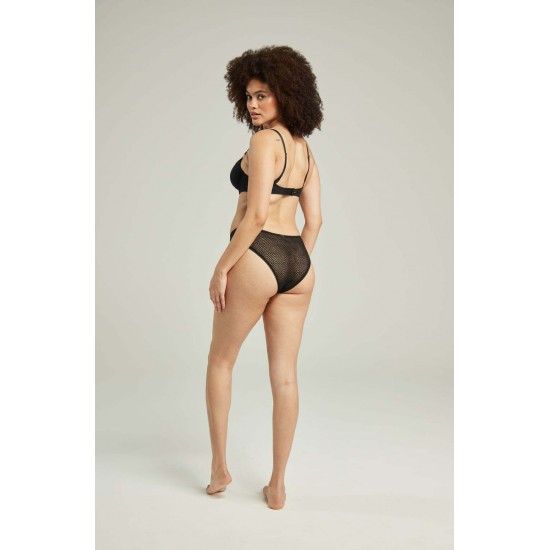 The Sheer Deco High Leg Brief Black