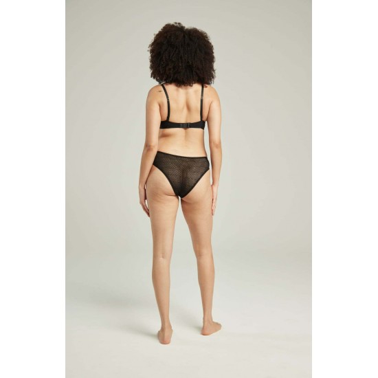 The Sheer Deco High Leg Brief Black