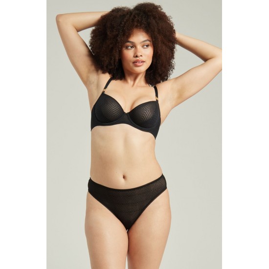The Sheer Deco High Leg Brief Black