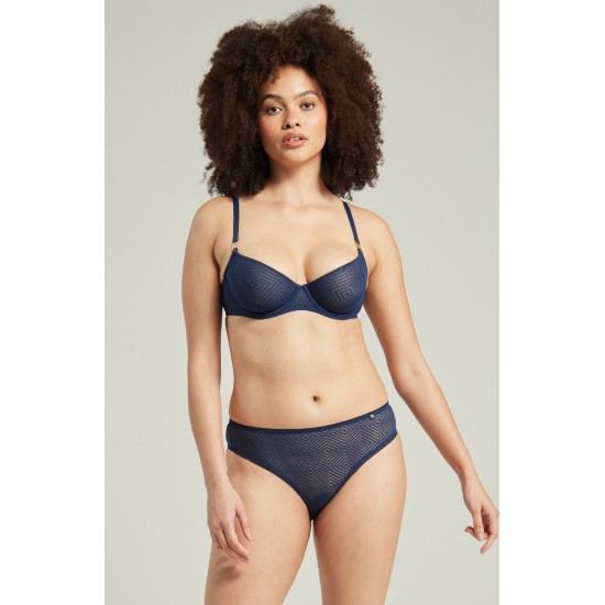 The Sheer Deco High Leg Brief Navy The Sheer Deco High Leg Brief Navy