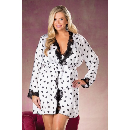 Shirley of Hollywood X25799 Heart Print & Lace Robe