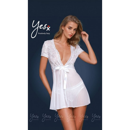 Yesx YX169 3pc Gown,panty & Belt White