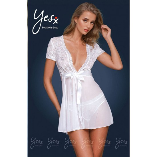 Yesx YX169 3pc Gown,panty & Belt White
