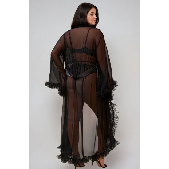 YesX YX735Q Sexy Mesh Ruffled Long Robe YesX YX735Q Sexy Mesh Ruffled Long Robe