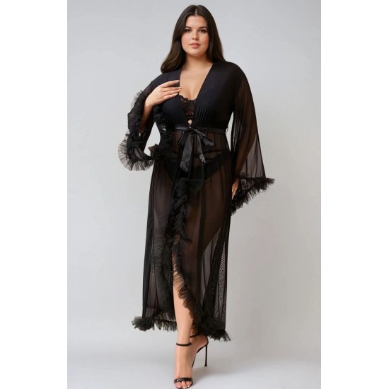 YesX YX735Q Sexy Mesh Ruffled Long Robe YesX YX735Q Sexy Mesh Ruffled Long Robe