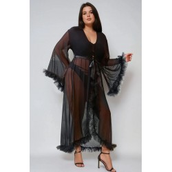 YesX YX735Q Sexy Mesh Ruffled Long Robe YesX YX735Q Sexy Mesh Ruffled Long Robe