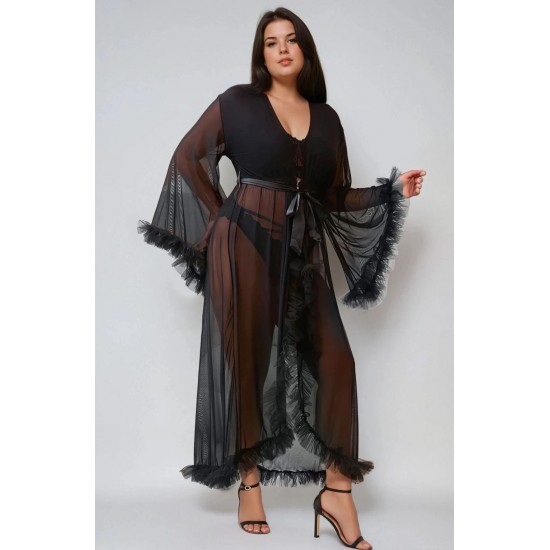 YesX YX735Q Sexy Mesh Ruffled Long Robe YesX YX735Q Sexy Mesh Ruffled Long Robe