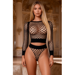 YesX YX738 Black Fishnet Two Piece Lingerie Set