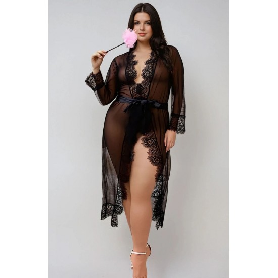 YesX YX734Q Lacey Black Robe YesX YX734Q Lacey Black Robe