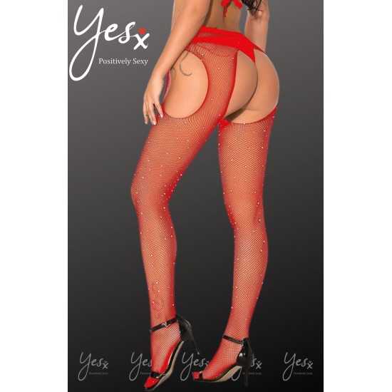 YesX YX852 Sparkly Fishnet Red YesX YX852 Sparkly Fishnet Red