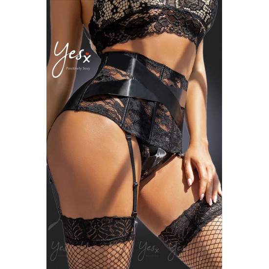 YesX YX984 Suspender Belt & Thong Set Black